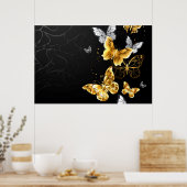 Gold and white butterflies ポスター (キッチン)