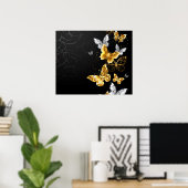 Gold and white butterflies ポスター (ホームオフィス)