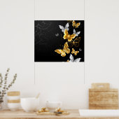 Gold and white butterflies ポスター (キッチン)