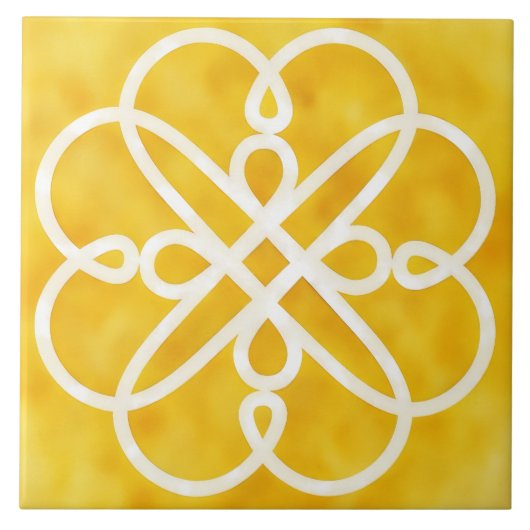 Gold and White Celtic Design Decorative Tile タイル (正面)