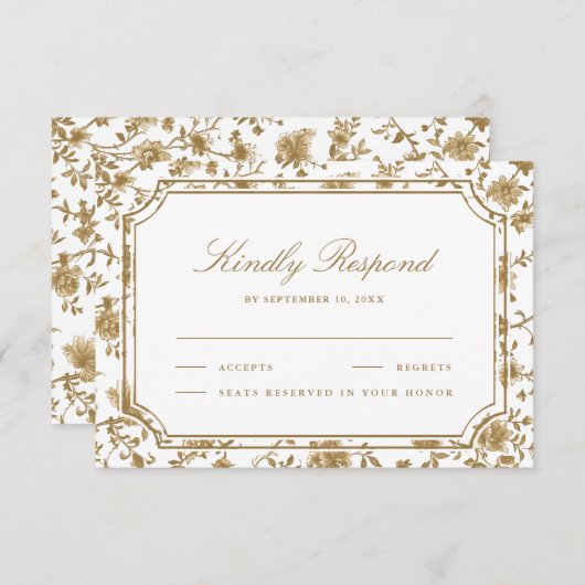 Gold and White Chinoiserie Wedding 出欠カード (正面/裏面)