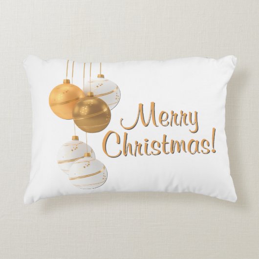 Gold and White Christmas Balls Custom Text アクセントクッション (正面)