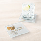 Gold and White Christmas Balls Custom Text ガラスコースター (アングル)