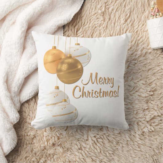 Gold and White Christmas Balls Custom Text クッション (ブランケット)