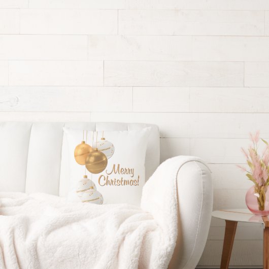 Gold and White Christmas Balls Custom Text クッション (ソファ)