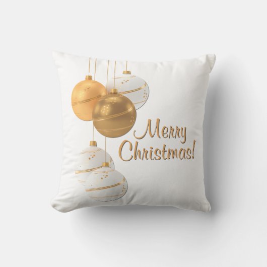 Gold and White Christmas Balls Custom Text クッション (正面)