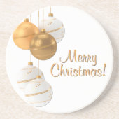 Gold and White Christmas Balls Custom Text コースター (正面)