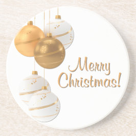 Gold and White Christmas Balls Custom Text コースター