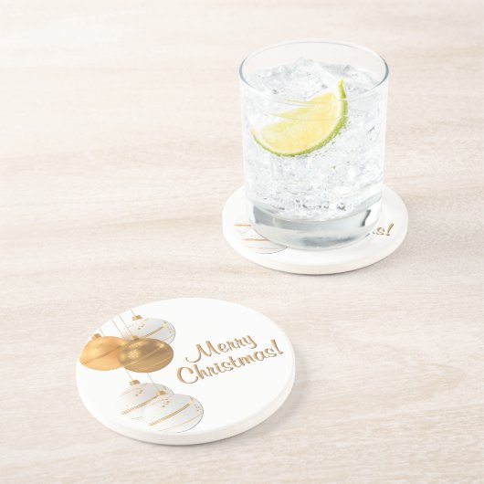 Gold and White Christmas Balls Custom Text コースター (側面)