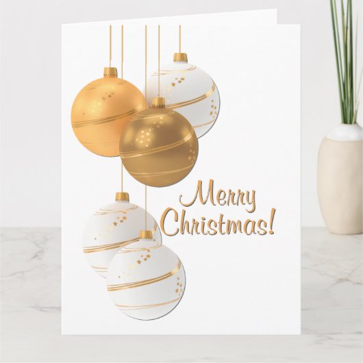 Gold and White Christmas Balls Custom Text サンキューカード (正面)