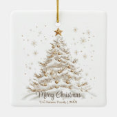 Gold and White Christmas Tree in Snow セラミックオーナメント (裏面)