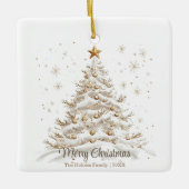 Gold and White Christmas Tree in Snow セラミックオーナメント (正面)