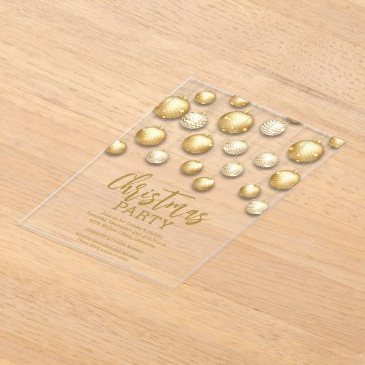 Gold and White Christmas Tree Ornaments アクリル招待状 (レイダウン)