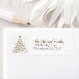 Gold and White Christmas Tree Return Address ラベル