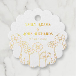 Gold and White Floral Hand Drawn Wedding フェイバータグ