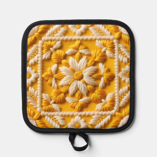 Gold and  White Needlework Look Pot Holder 鍋敷き (正面)