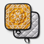 Gold and  White Needlework Look Pot Holder 鍋敷き (正面/裏面)