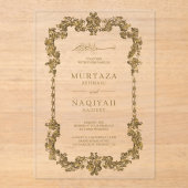 Gold Antique Gilded Frame Muslim Wedding アクリル招待状 (正面)
