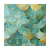 Gold Aqua Mermaid Scale Watercolor Pattern タイル (正面)