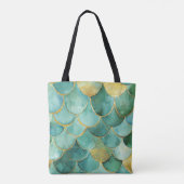 Gold Aqua Mermaid Scale Watercolor Pattern トートバッグ (裏面)
