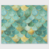 Gold Aqua Mermaid Scale Watercolor Pattern ラッピングペーパー (フラット)
