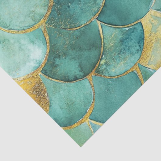 Gold Aqua Mermaid Scale Watercolor Pattern 薄葉紙 (詳細)
