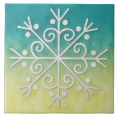 Gold Aqua Ombre Snowflake Winter Holiday Tile タイル (正面)
