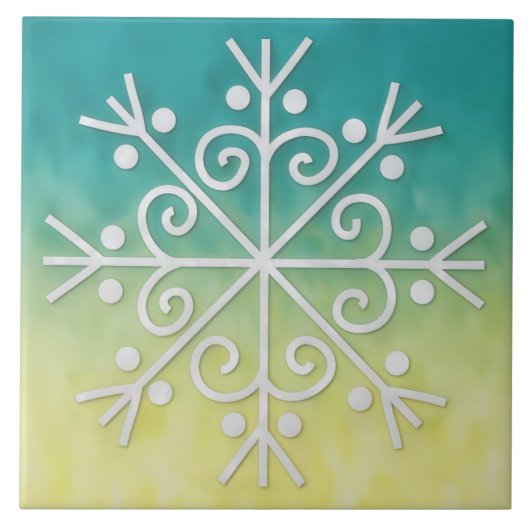 Gold Aqua Ombre Snowflake Winter Holiday Tile タイル (正面)