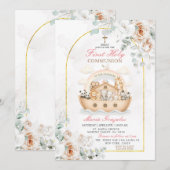 Gold Arch Floral Baptism Noah Ark Invitation  招待状 (正面/裏面)