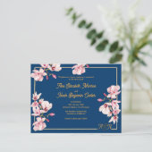 Gold Arch Navy Magnolia Floral Wedding Invitation ポストカード (スタンド正面)