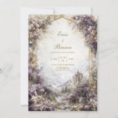 Gold Arch Pink and Purple Floral Castle Wedding 招待状 (正面)