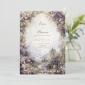 Gold Arch Pink and Purple Floral Castle Wedding 招待状 (スタンド正面)
