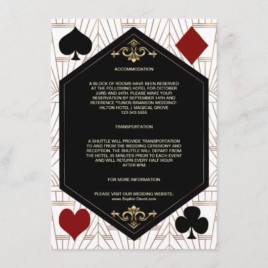 Gold Art Deco Casino Vegas Poker Wedding Details エンクロージャーカード (正面)