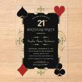 Gold Art Deco Casino Vegas Woman 21st Birthday アクリル招待状 (正面)