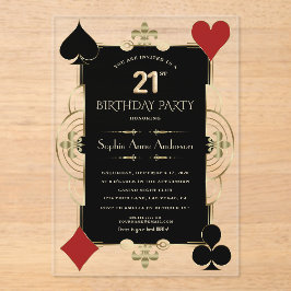 Gold Art Deco Casino Vegas Woman 21st Birthday アクリル招待状
