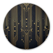 Gold Art Deco Celestial Stars Moons Pattern  セラミックノブ (正面)
