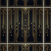 Gold Art Deco Celestial Stars Moons Pattern タイル