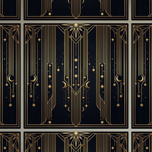 Gold Art Deco Celestial Stars Moons Pattern タイル