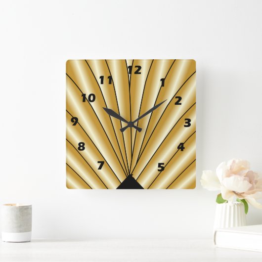 Gold Art Deco Design スクエア壁時計 (ホーム)