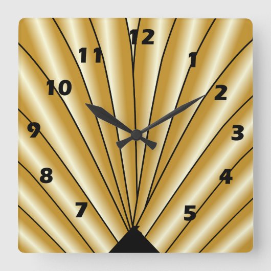 Gold Art Deco Design スクエア壁時計 (正面)