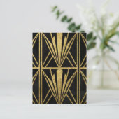 Gold Art Deco Geometric Fan Pattern Black ポストカード (スタンド正面)