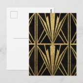 Gold Art Deco Geometric Fan Pattern Black ポストカード (正面/裏面)