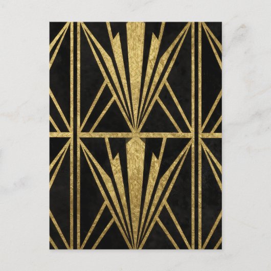 Gold Art Deco Geometric Fan Pattern Black ポストカード (正面)