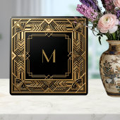 Gold Art Deco Monogram Black Personalized Luxury タイル