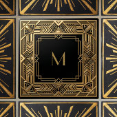 Gold Art Deco Monogram Black Personalized Luxury タイル