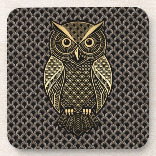 Gold Art Deco Owl コースター (正面)