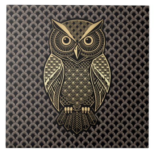 Gold Art Deco Owl タイル (正面)