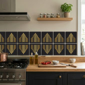 Gold Art Deco Skyscraper Silhouette Black Tile タイル