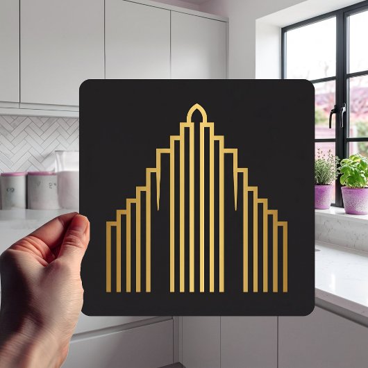 Gold Art Deco Skyscraper Silhouette Black Tile タイル
