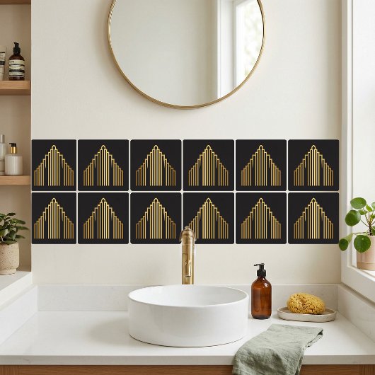 Gold Art Deco Skyscraper Silhouette Black Tile タイル